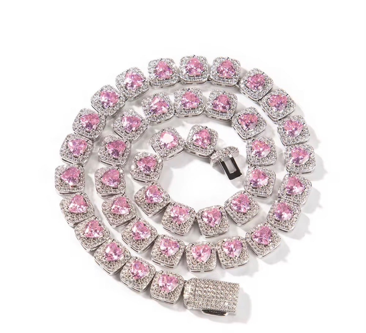 Iced out pink necklace
